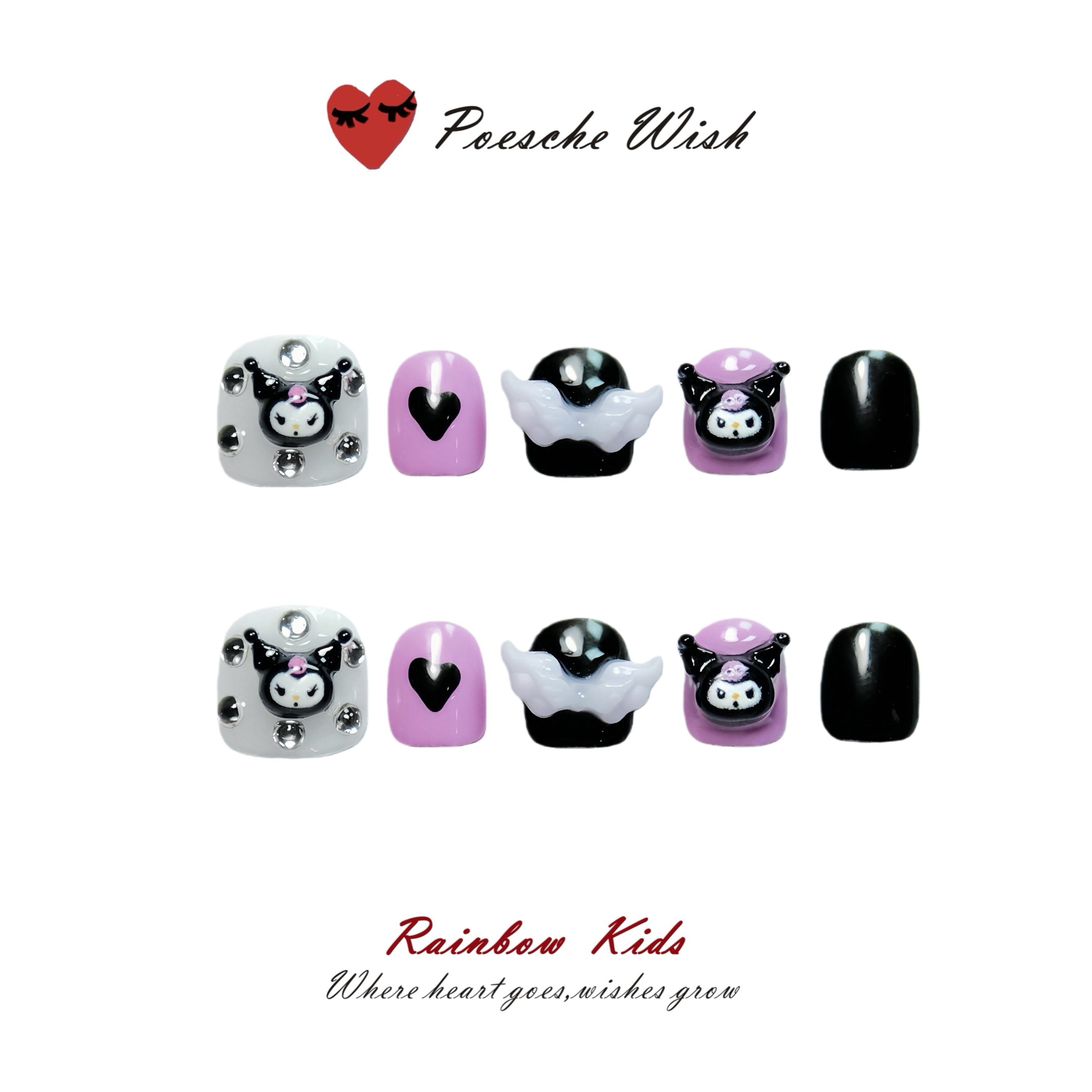 Pastel Mischief: Kuromi & Angel Wing Kids Nails
