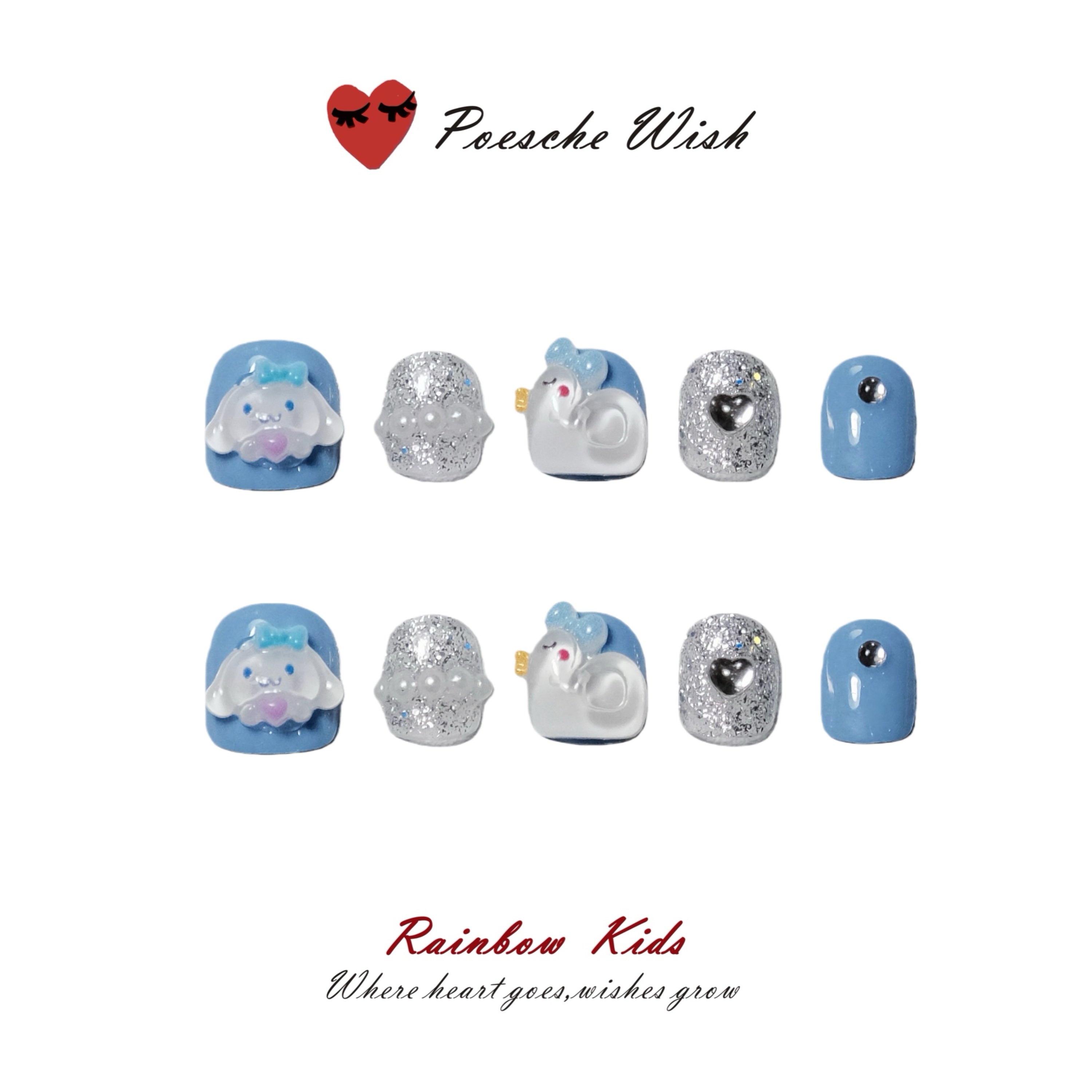 Cinnamoroll Sky: Shimmering Blue & Pearl Kids Nails