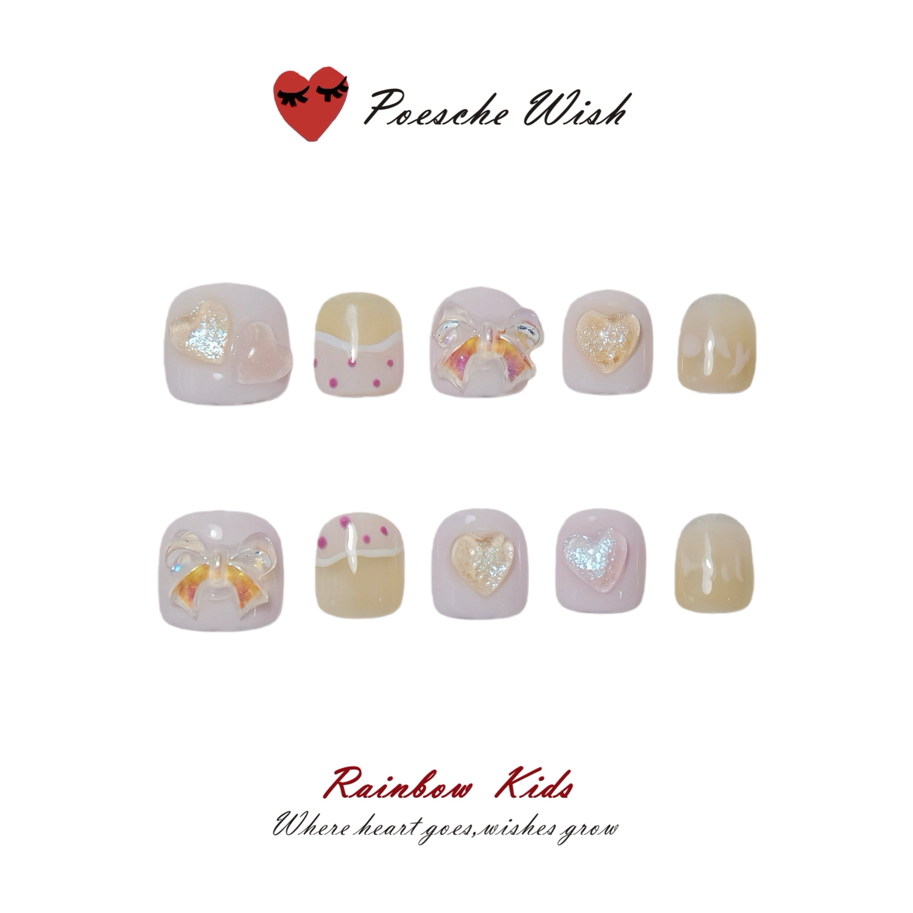 Gothic Sweetheart: Kuromi & Lavender Ribbon Kids Nails