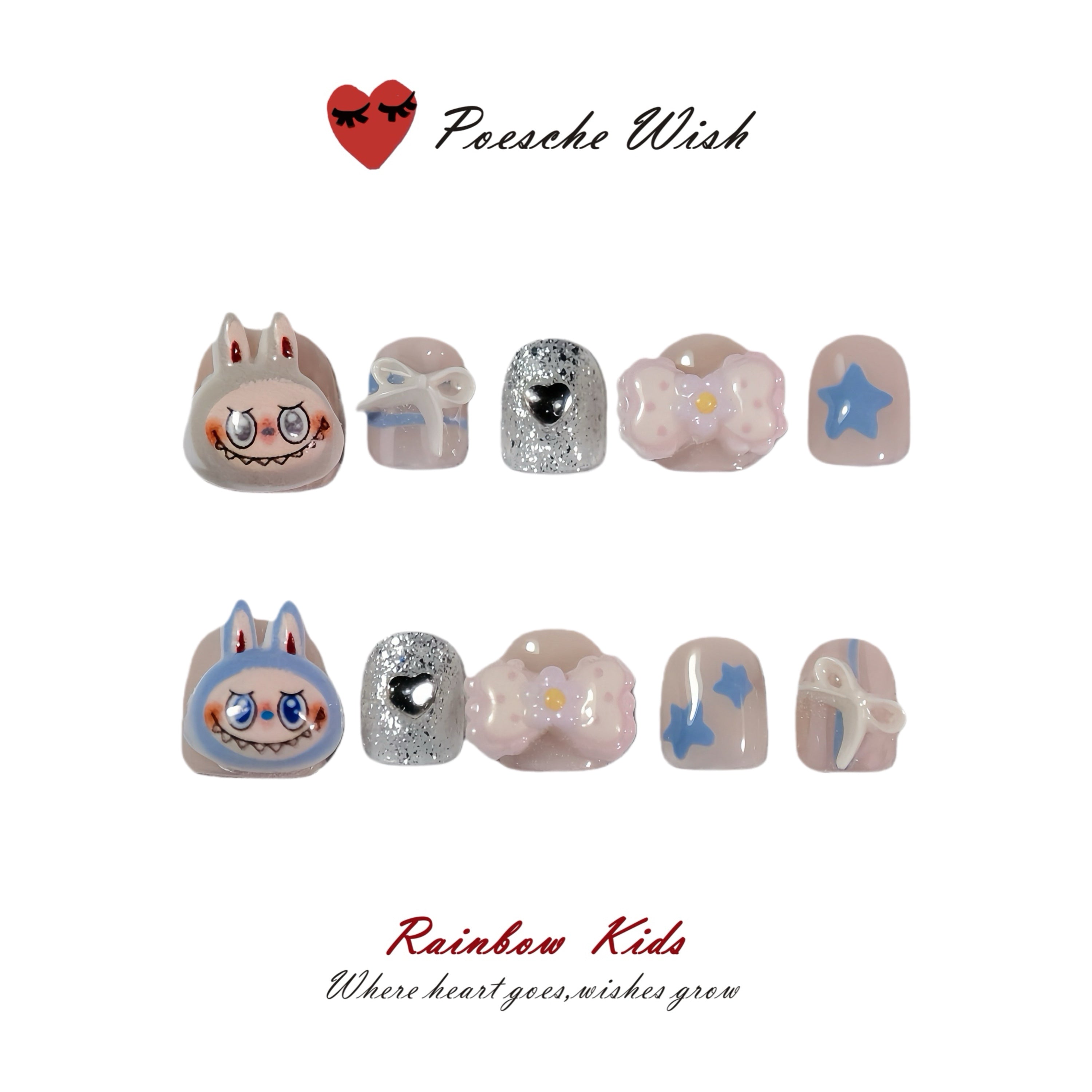 Ugly-Cute Mischief: Silver Glitter & Starry Pop Kids Nails