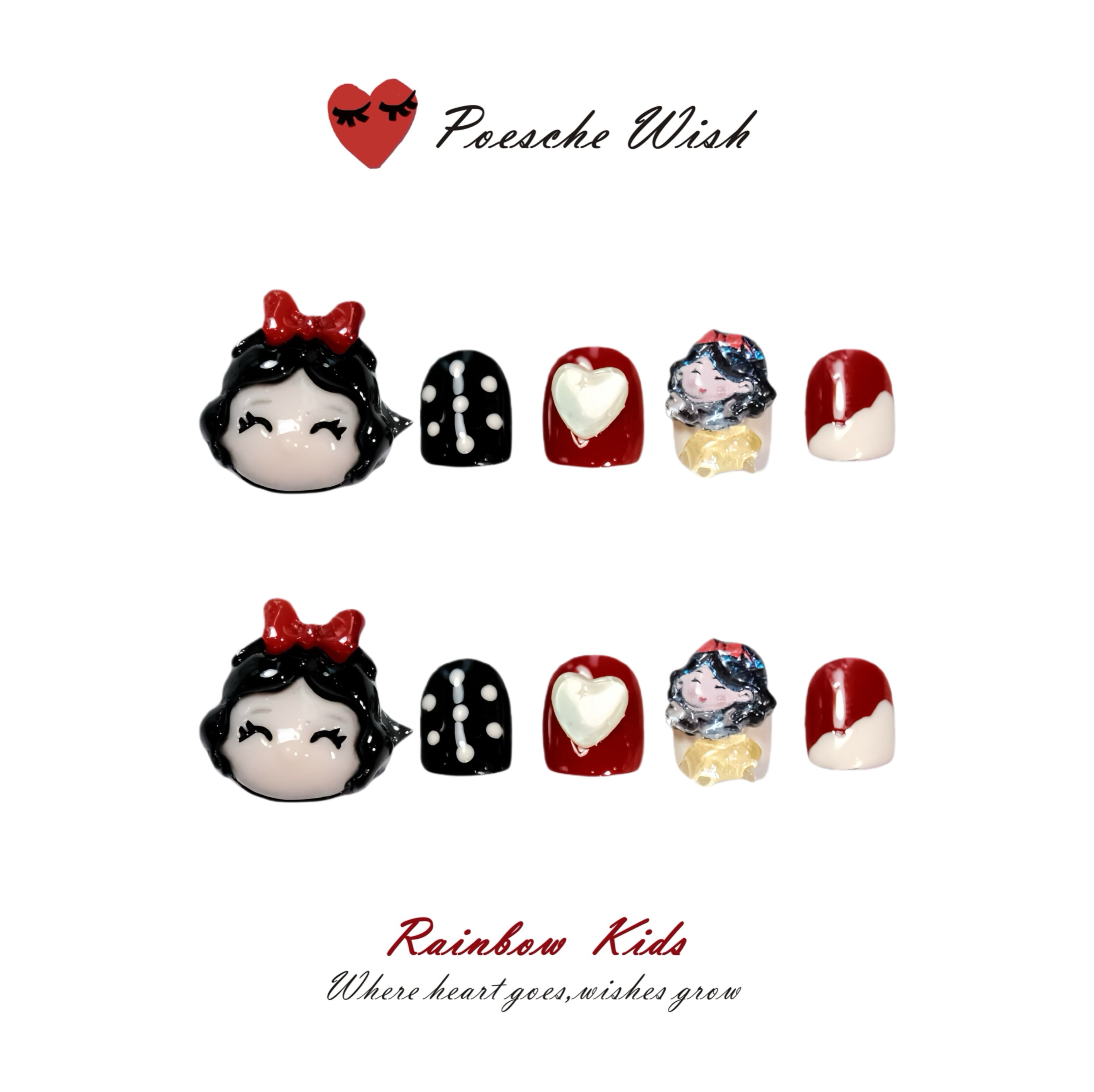 Snow White Smiles: Ruby Red & Polka Dot Fairytale Nails