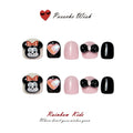 Minnie Chic: Pink Heart & Black Ribbon Kids Nails