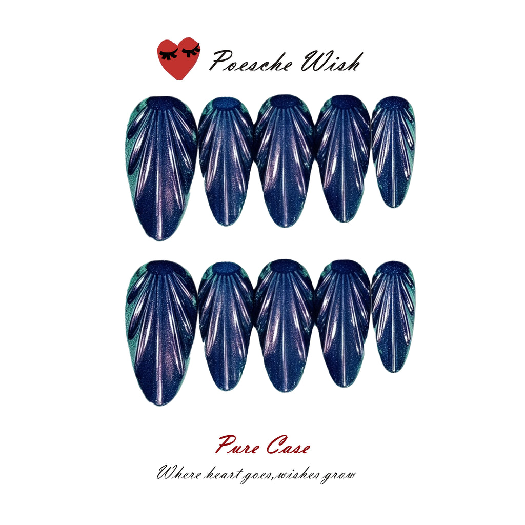 Midnight Aurora: Iridescent Shell Texture Press-On Nails