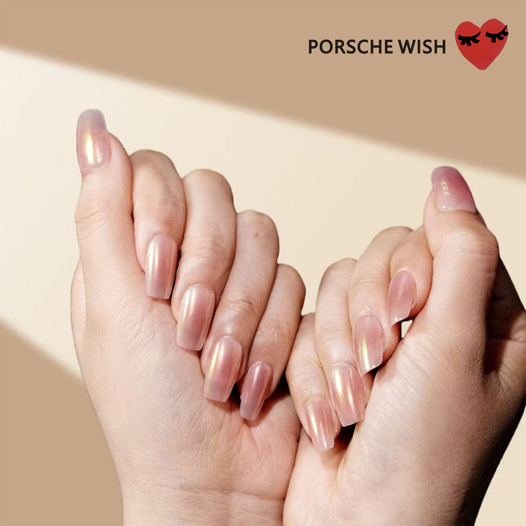 Pearl Glow: Iridescent Nude Ombre Square Press-On Nails