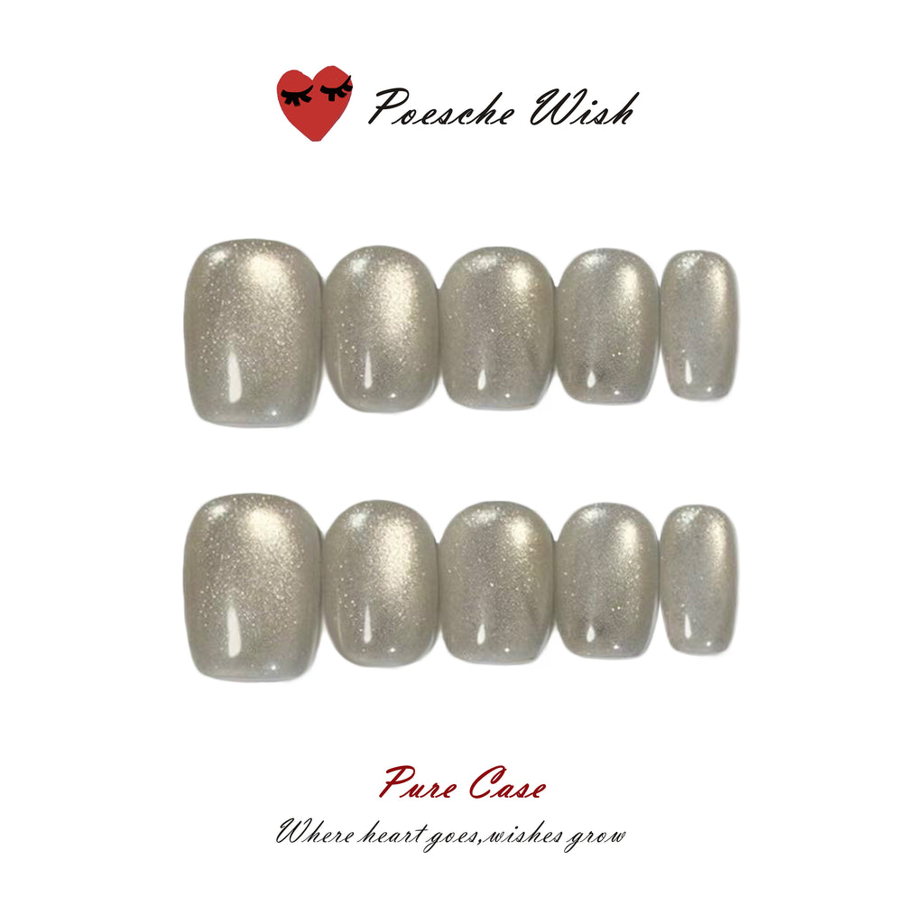 Cyber Fluid: Gunmetal Cat-Eye & Molten Silver Press-On Nails