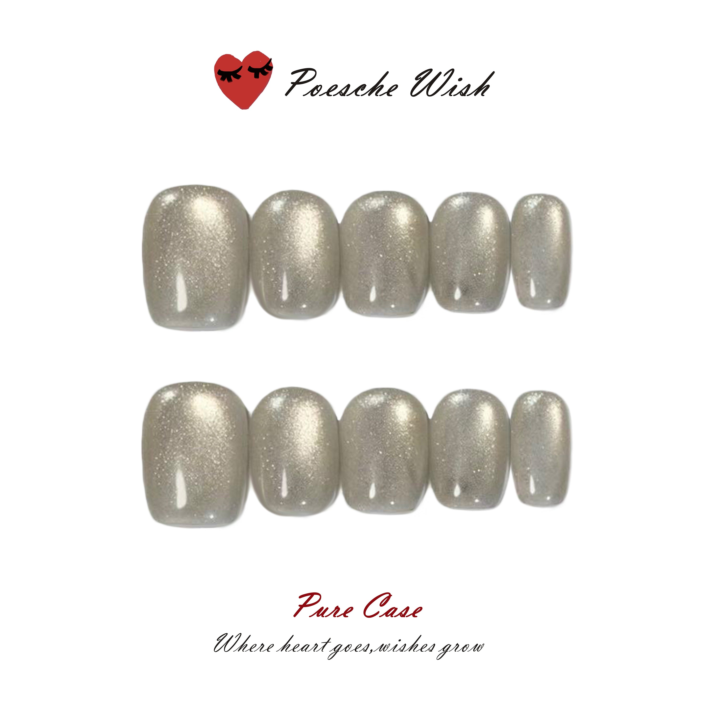 Cyber Fluid: Gunmetal Cat-Eye & Molten Silver Press-On Nails