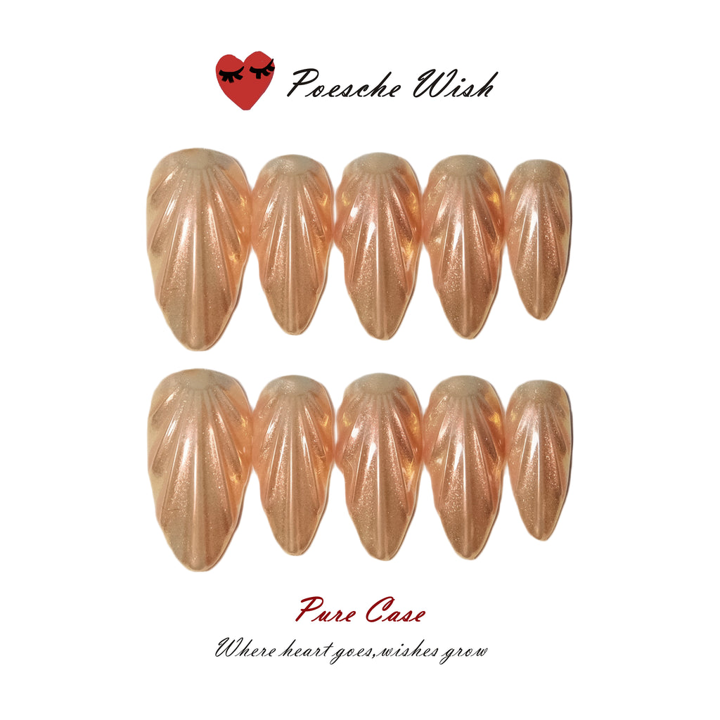 Rosé Shell: Iridescent Champagne Texture Press-On Nails
