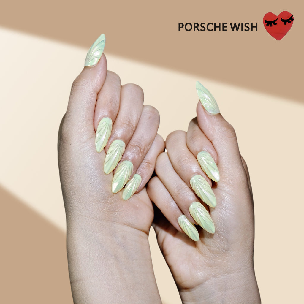 Lemon Aurora: Iridescent Soft Yellow Shell Texture Nails