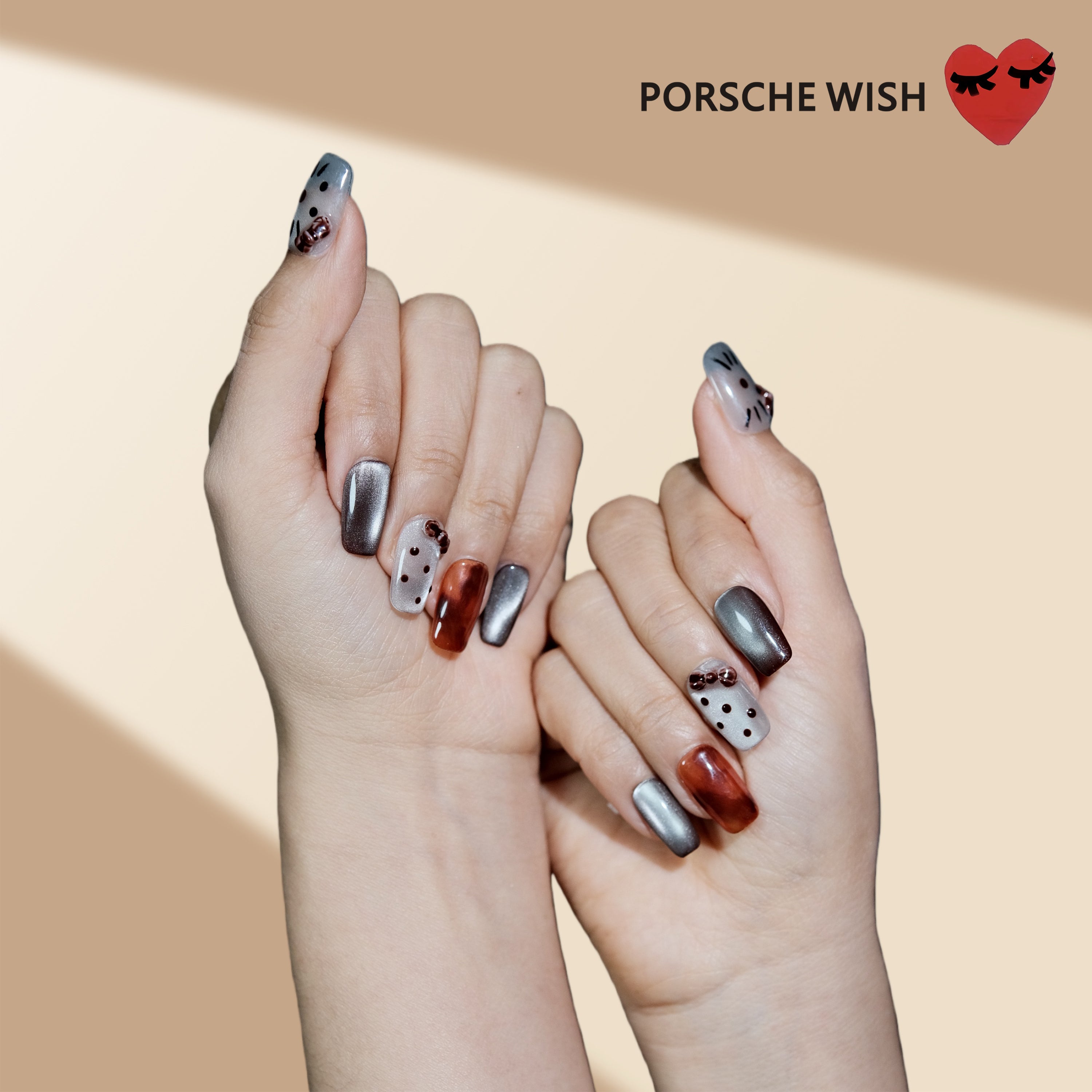 Sweet Cocoa: Hello Kitty Inspired Cat-Eye & Amber Nails