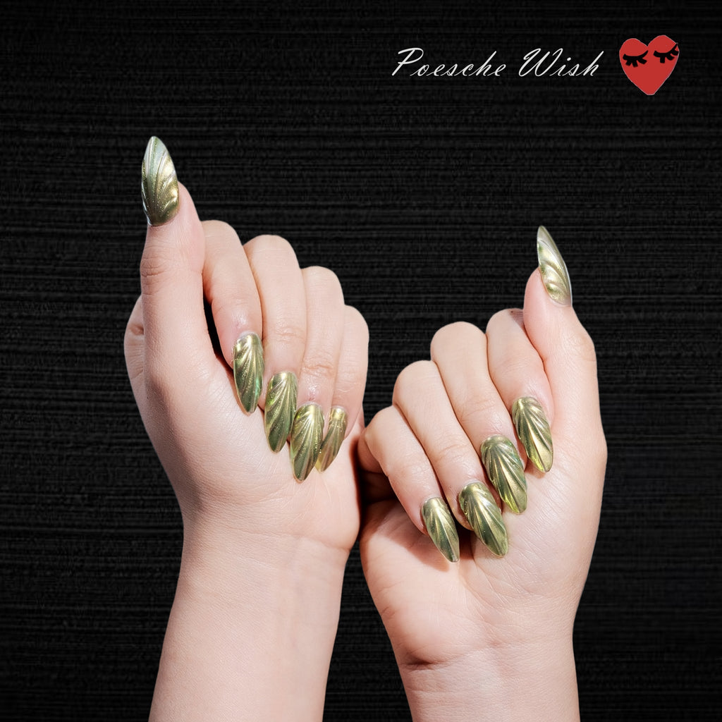 Emerald Aurora: Iridescent Sage Green Shell Texture Nails