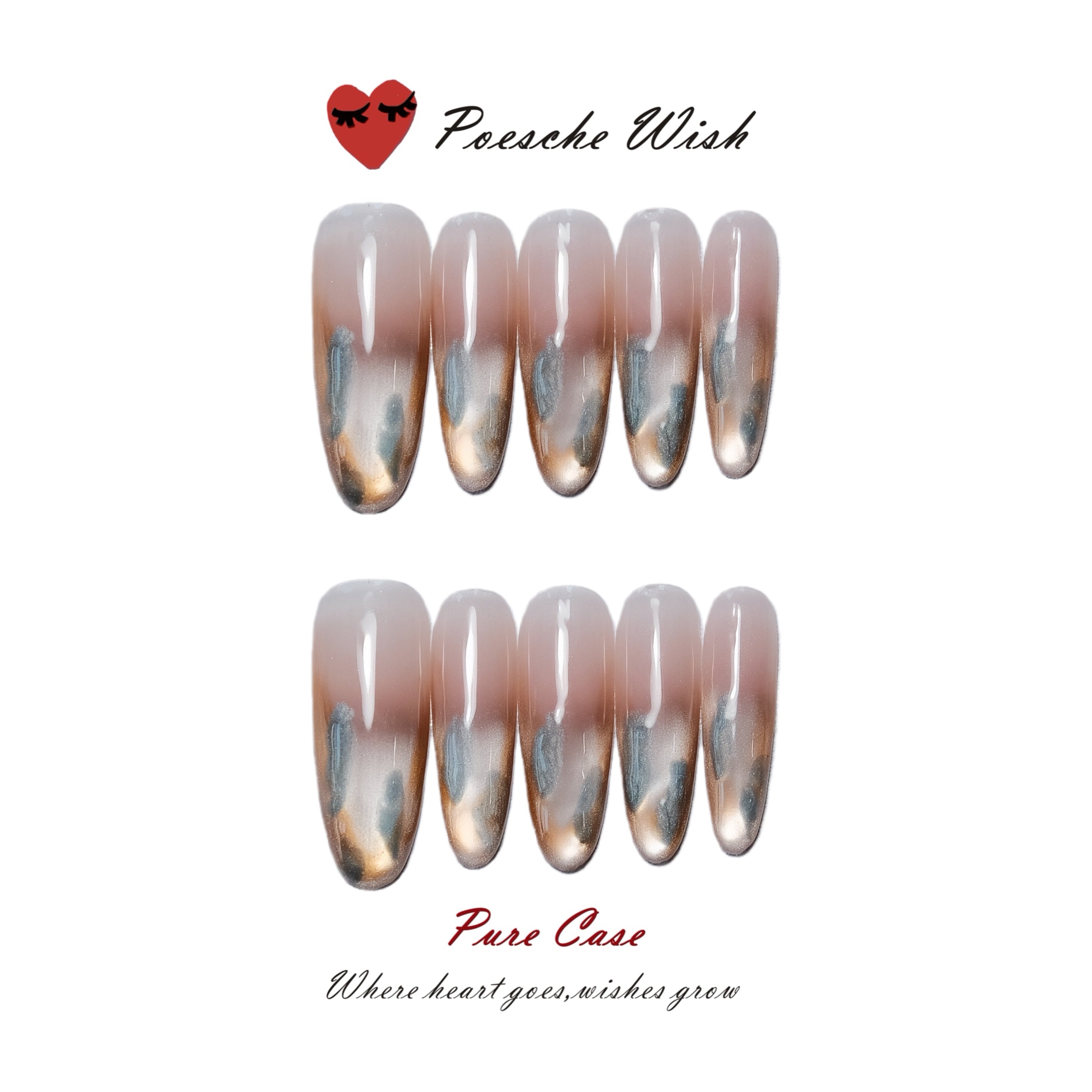 Amber Nebula: Caramel Marble & Silver Cat-Eye Nails