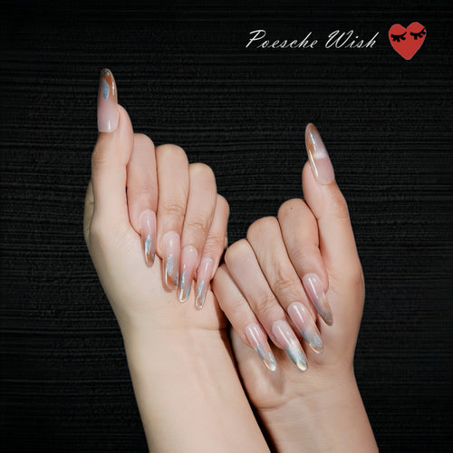 Amber Nebula: Caramel Marble & Silver Cat-Eye Nails