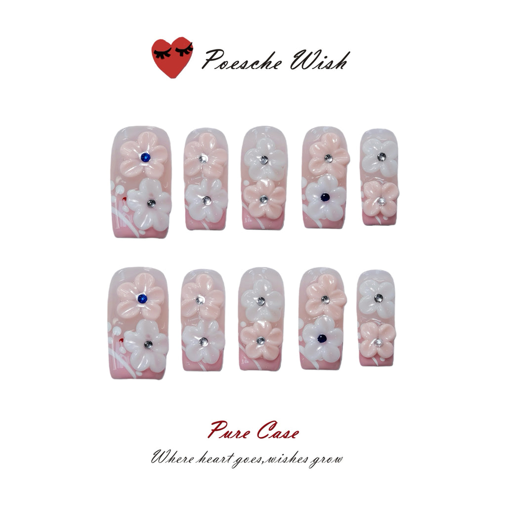 Blossom Breeze: 3D Floral & Pink Gradient Press-On Nails
