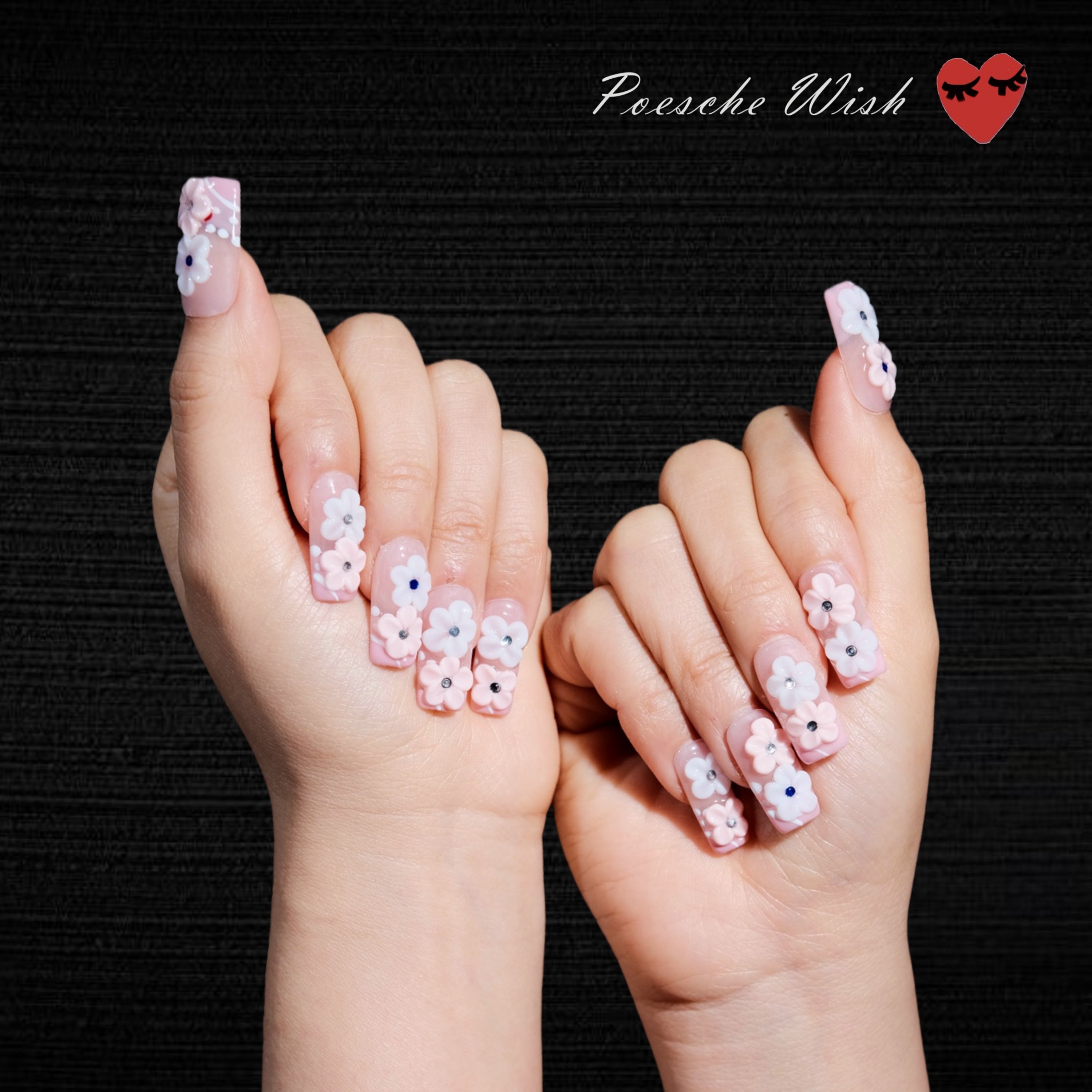 Blossom Breeze: 3D Floral & Pink Gradient Press-On Nails