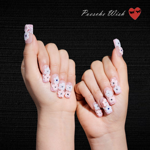 Blossom Breeze: 3D Floral & Pink Gradient Press-On Nails