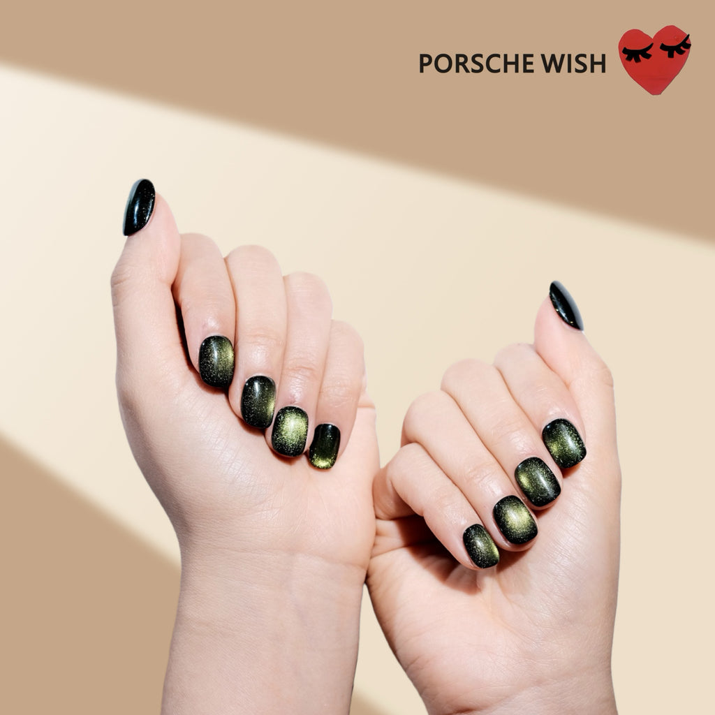 Olive Nebula: Cosmic Green Cat-Eye Nails