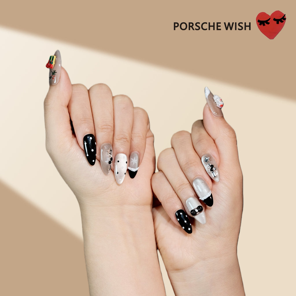 Christmas Wish: Midnight Gala Gold Cat-Eye & 3D Gift Box Nails