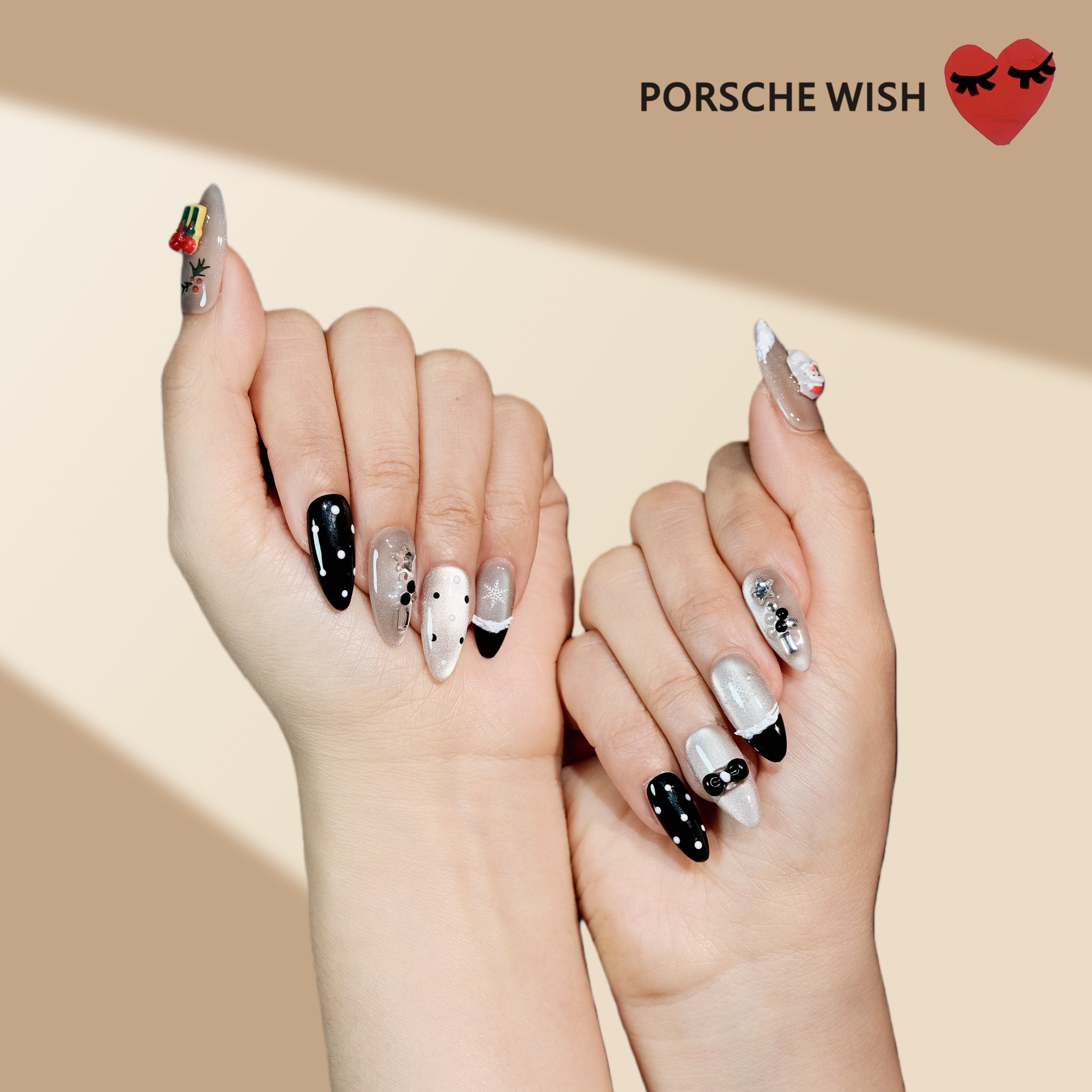 Christmas Wish: Midnight Gala Gold Cat-Eye & 3D Gift Box Nails