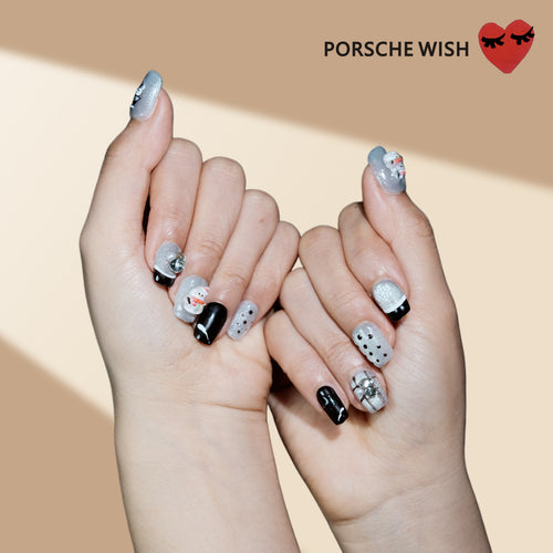 Christmas Wish: Frosty Obsidian & Silver 3D Snowman Plaid Nails