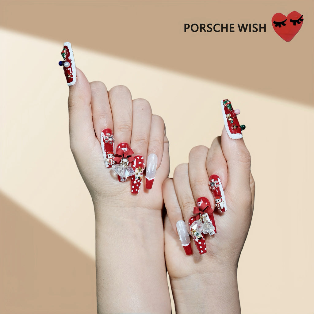 Christmas Wish: Toy Workshop Candy Red & 3D Snow-Frosted Nails