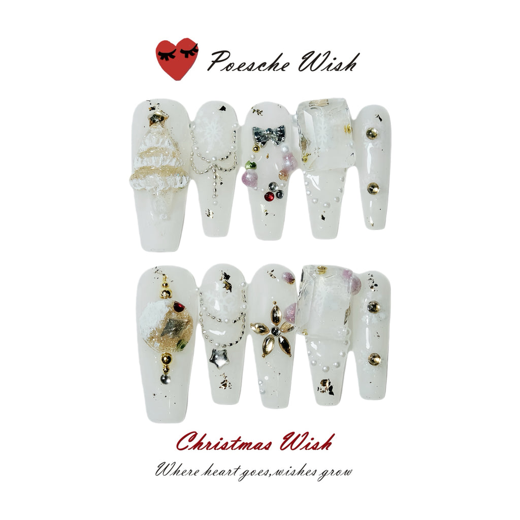 Christmas Wish: Frozen Palace Translucent White & Ice-Cube Gem Nails