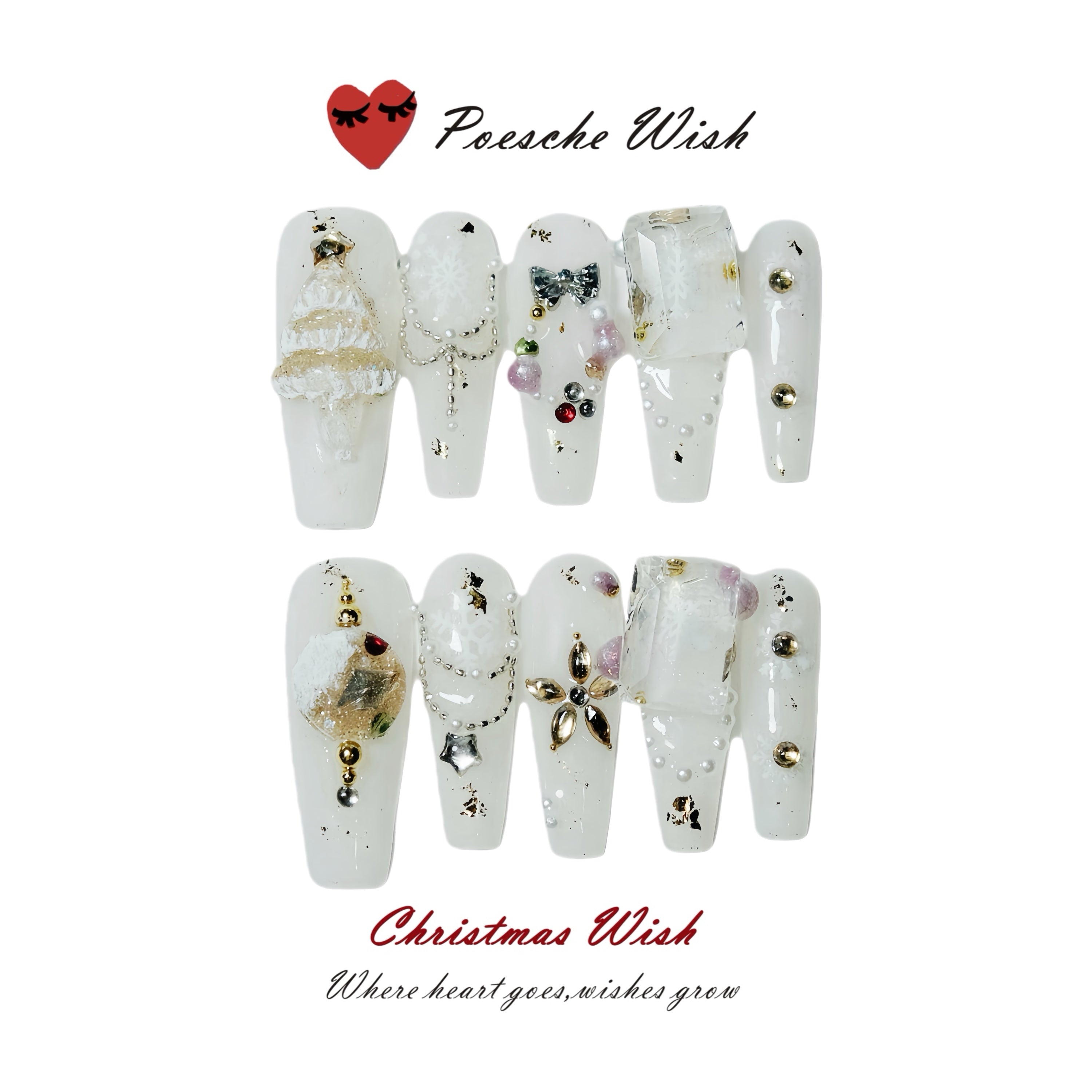 Christmas Wish: Frozen Palace Translucent White & Ice-Cube Gem Nails
