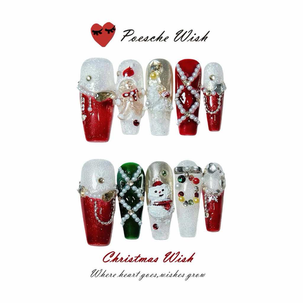 Christmas Wish: Royal Holiday Ruby & Emerald 3D Gingerbread Nails