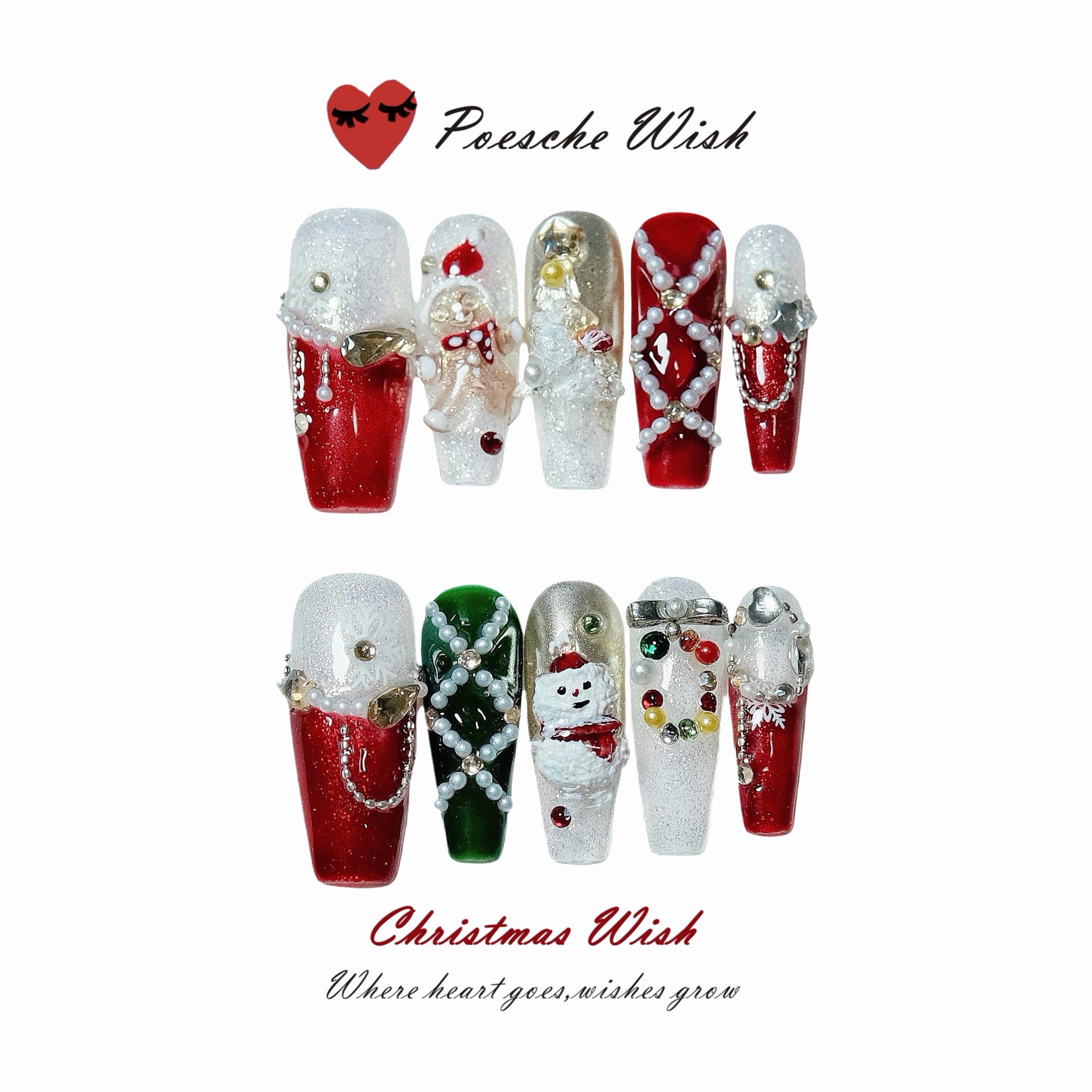 Christmas Wish: Royal Holiday Ruby & Emerald 3D Gingerbread Nails