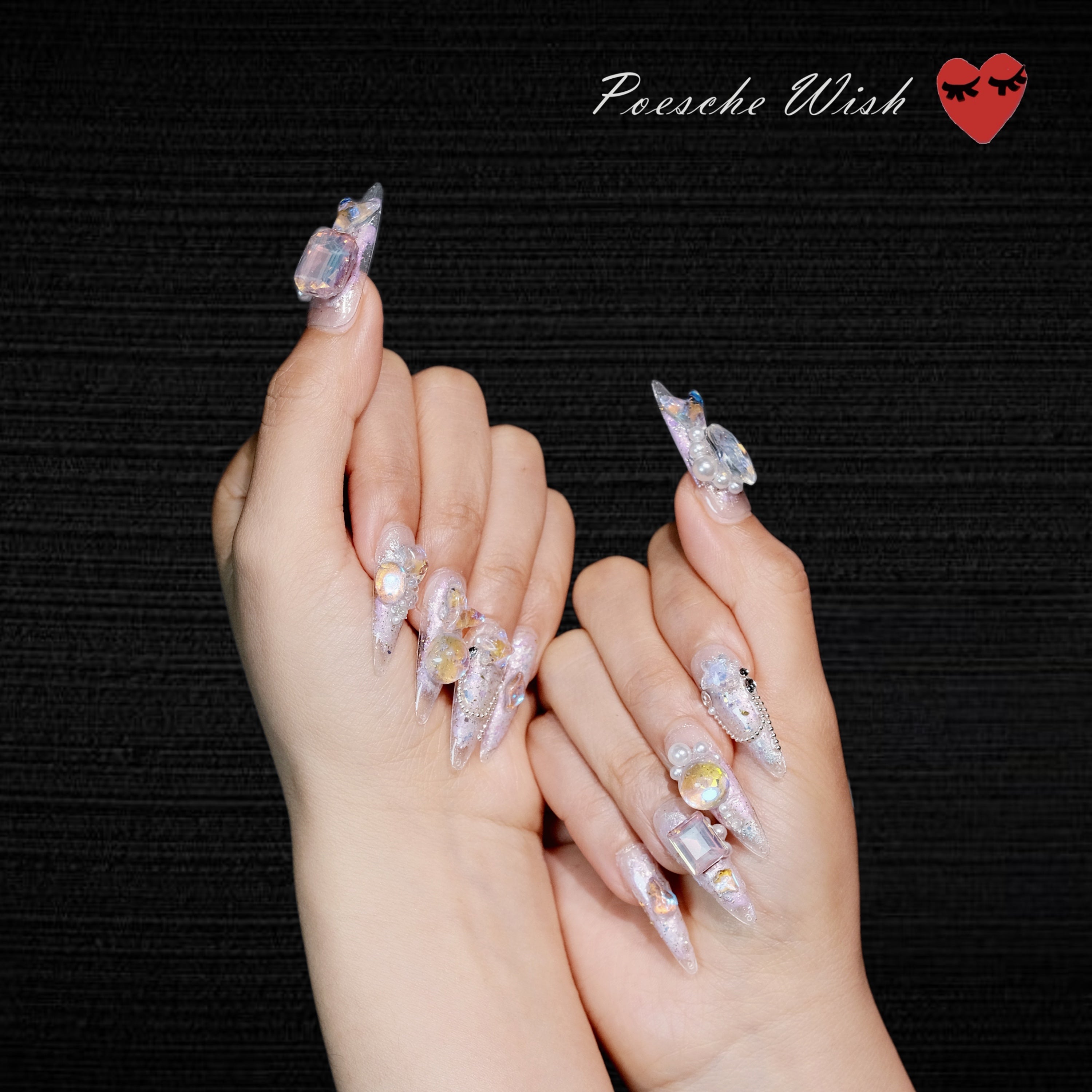 Opalescent Mermaid Star: Iridescent Crystal Press-On Nails