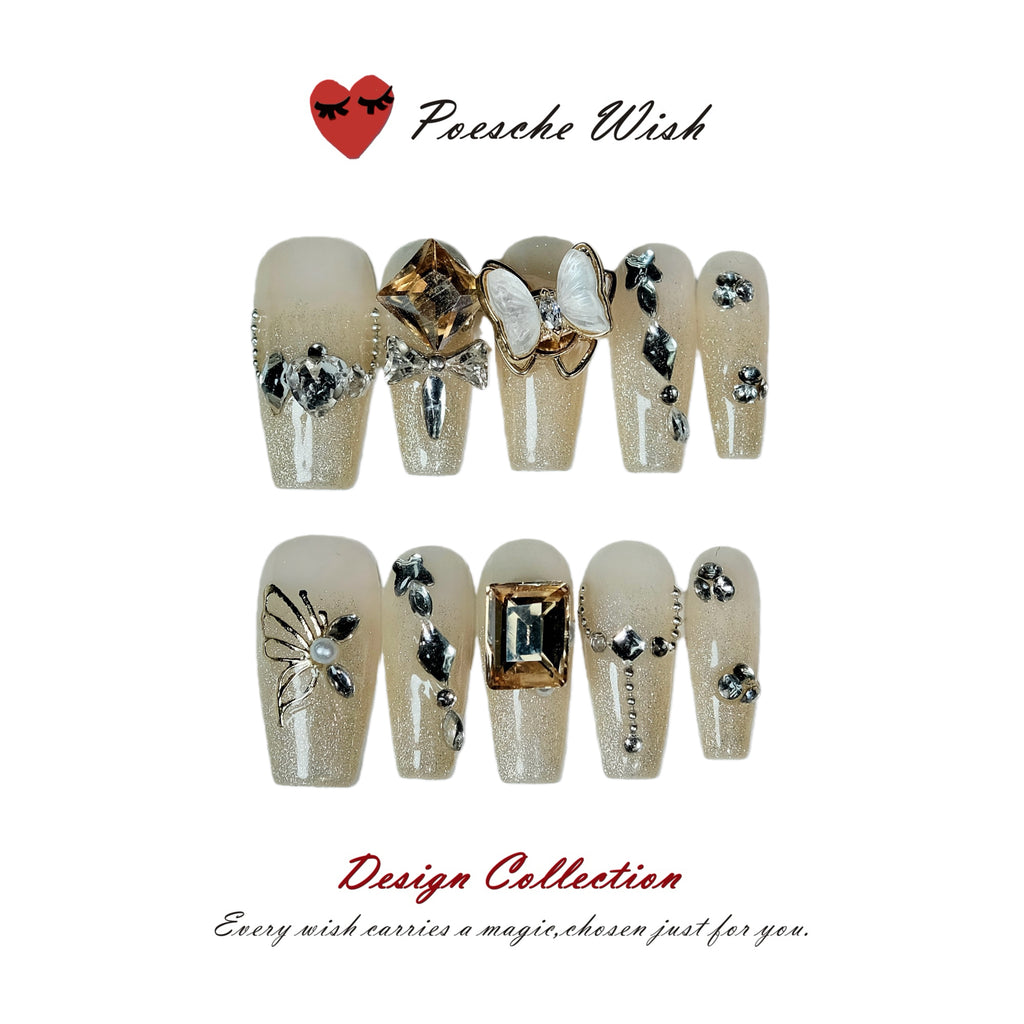 Aurora Gilded Butterfly: Nude Sparkle Press-On Nails