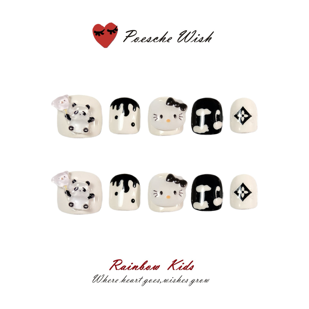 Panda & Kitty Monochrome: Sweet & Cool Kids Press-On Nails