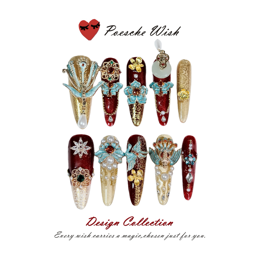 Imperial Cloisonné Palace: Enamel Butterfly & Pearl Press-On Nails