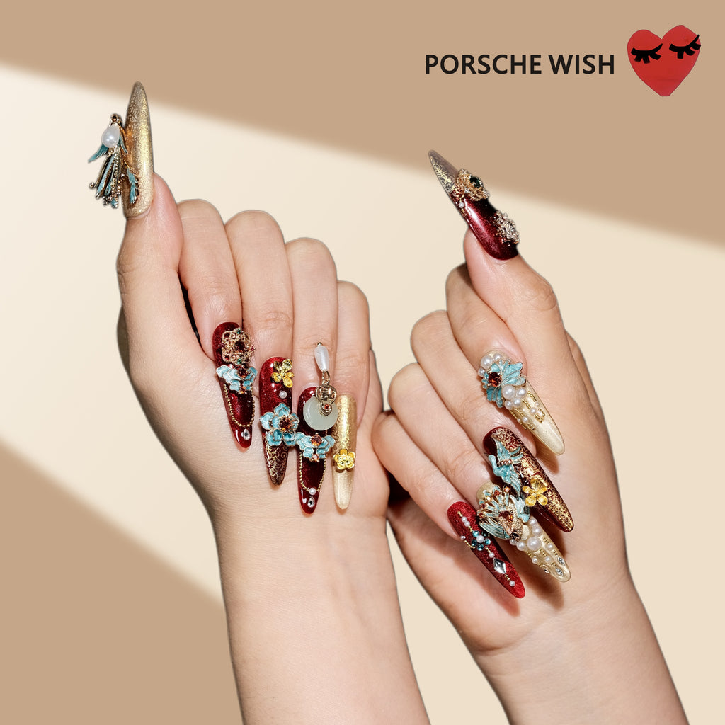 Imperial Cloisonné Palace: Enamel Butterfly & Pearl Press-On Nails