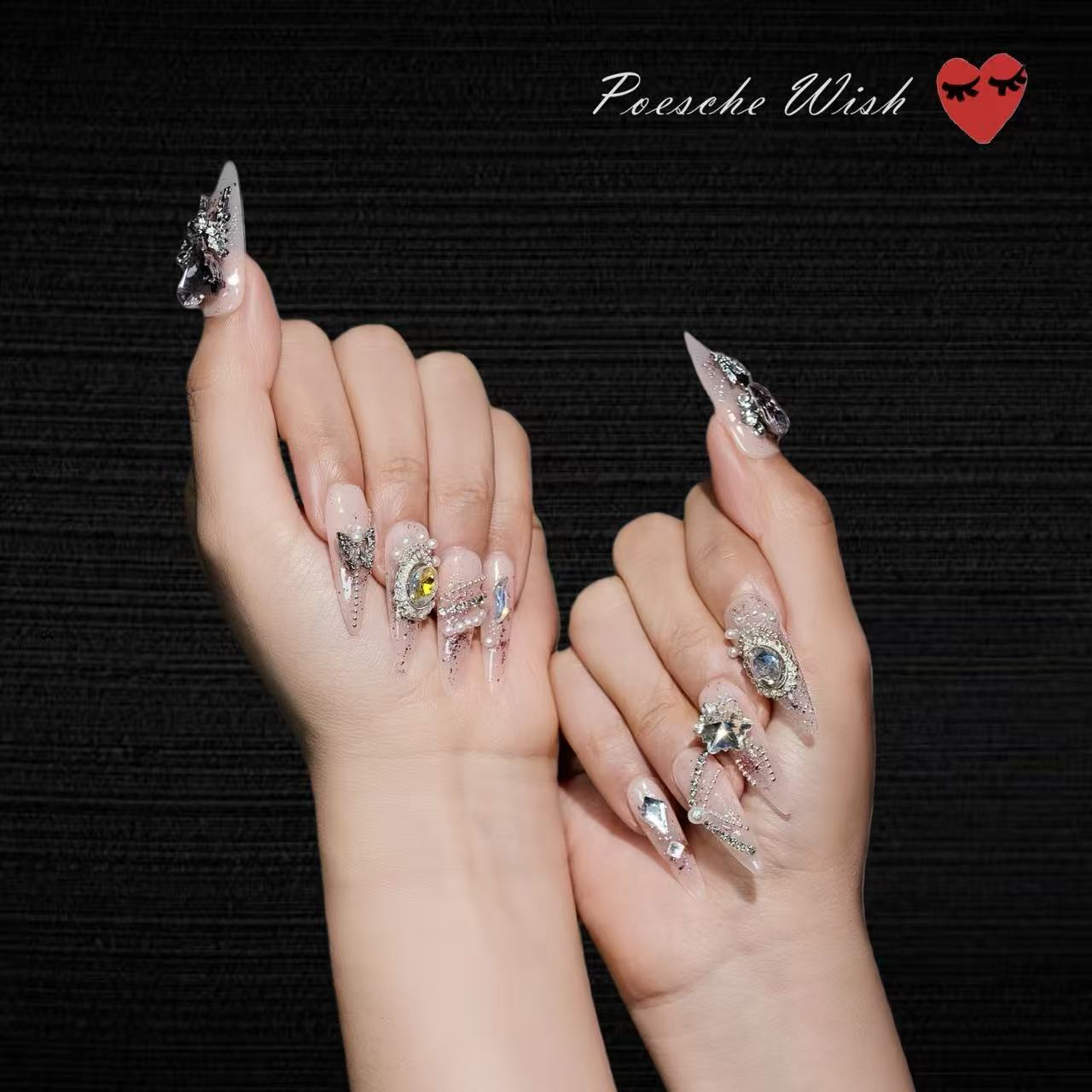 Celestial Silver Radiance: Pearl & Moonstone Press-On Nails