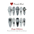 The Noir Tweed Camellia: Luxury Monogram & Pearl Press-On Nails