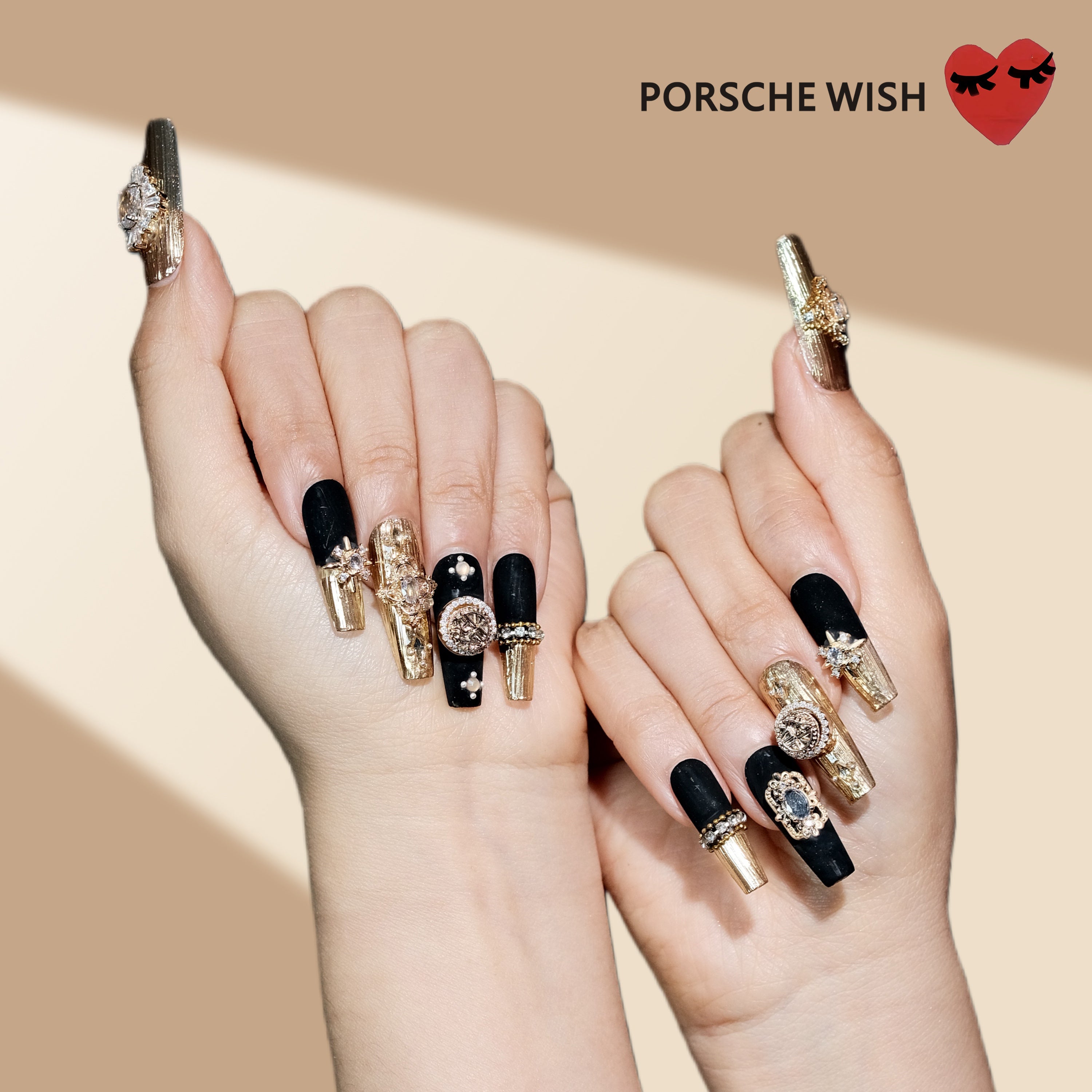 Imperial Onyx & Gold: Baroque Crystal Press-On Nails