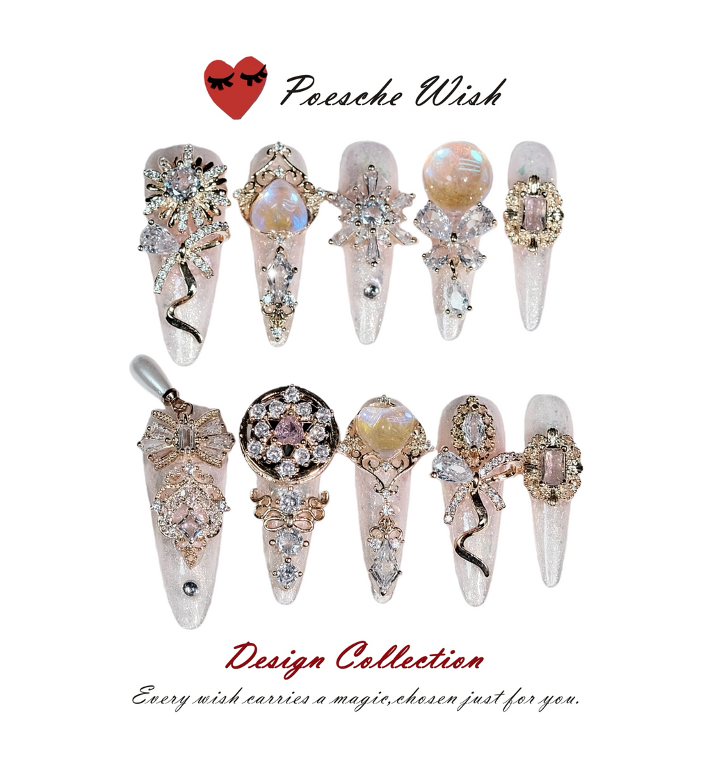 Celestial Symphony: Aurora Crystal & Ribbon Nails