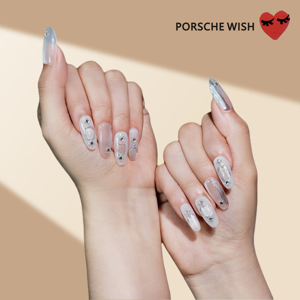 Silver Ripple: Liquid Metal & Nude Gradient Nails
