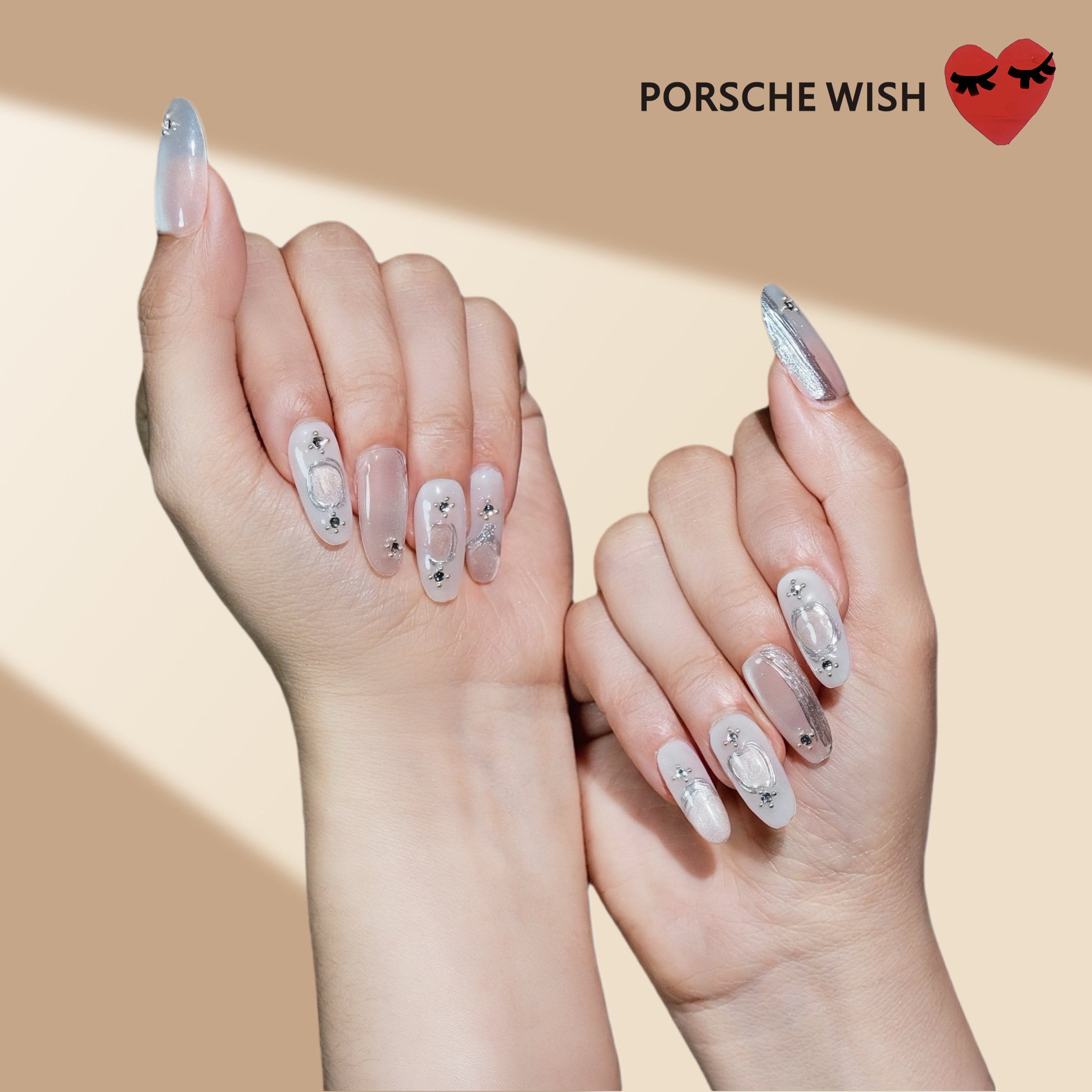 Silver Ripple: Liquid Metal & Nude Gradient Nails
