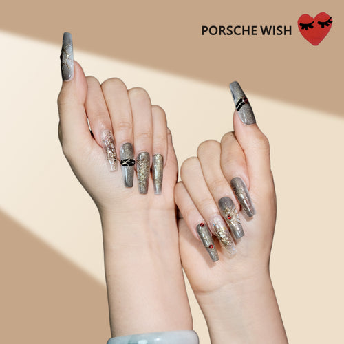 Ancient Solar: Gilded Granite & Ruby Aura Press-On Nails