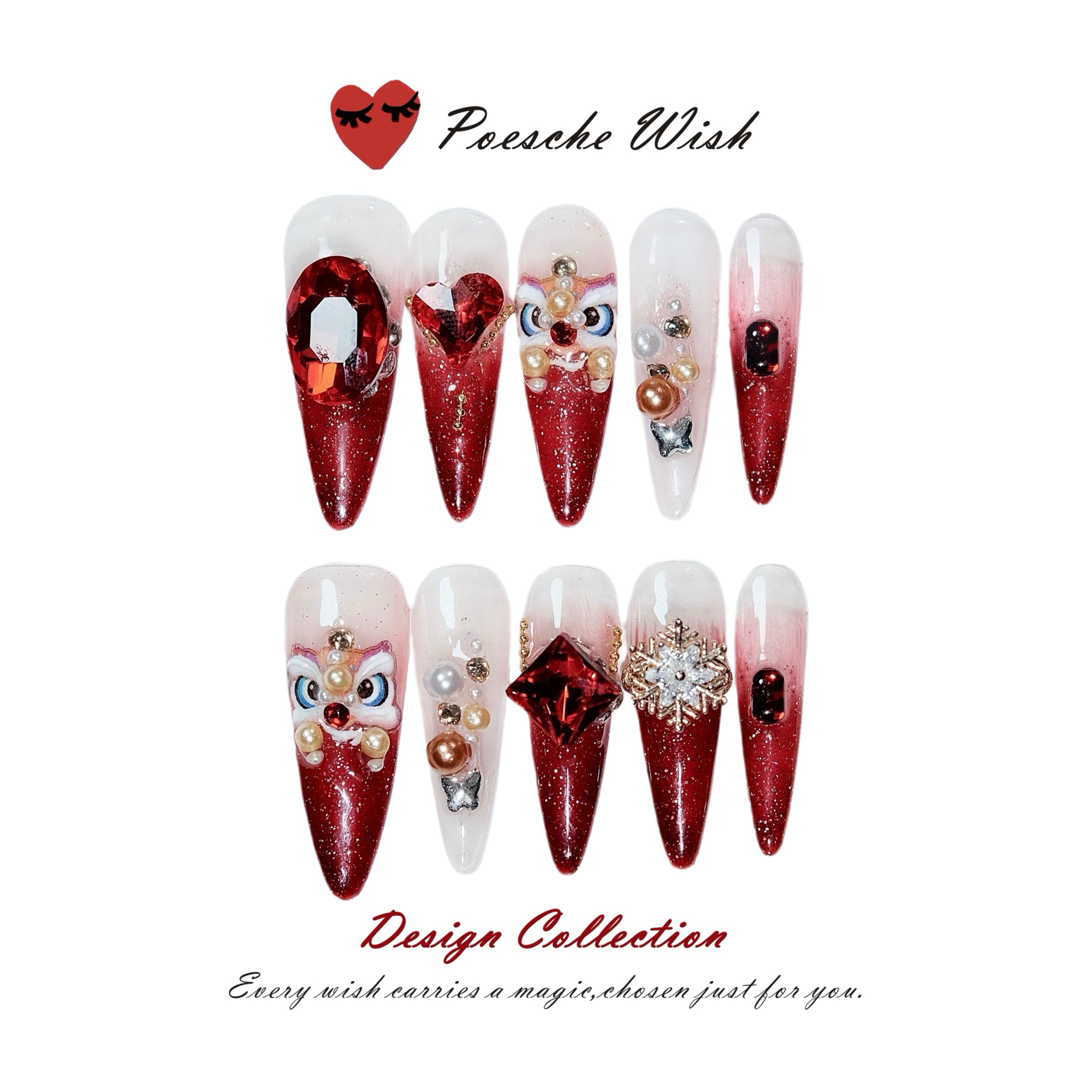 Dragon Fortune: Imperial Lion & Ruby Gem Nails