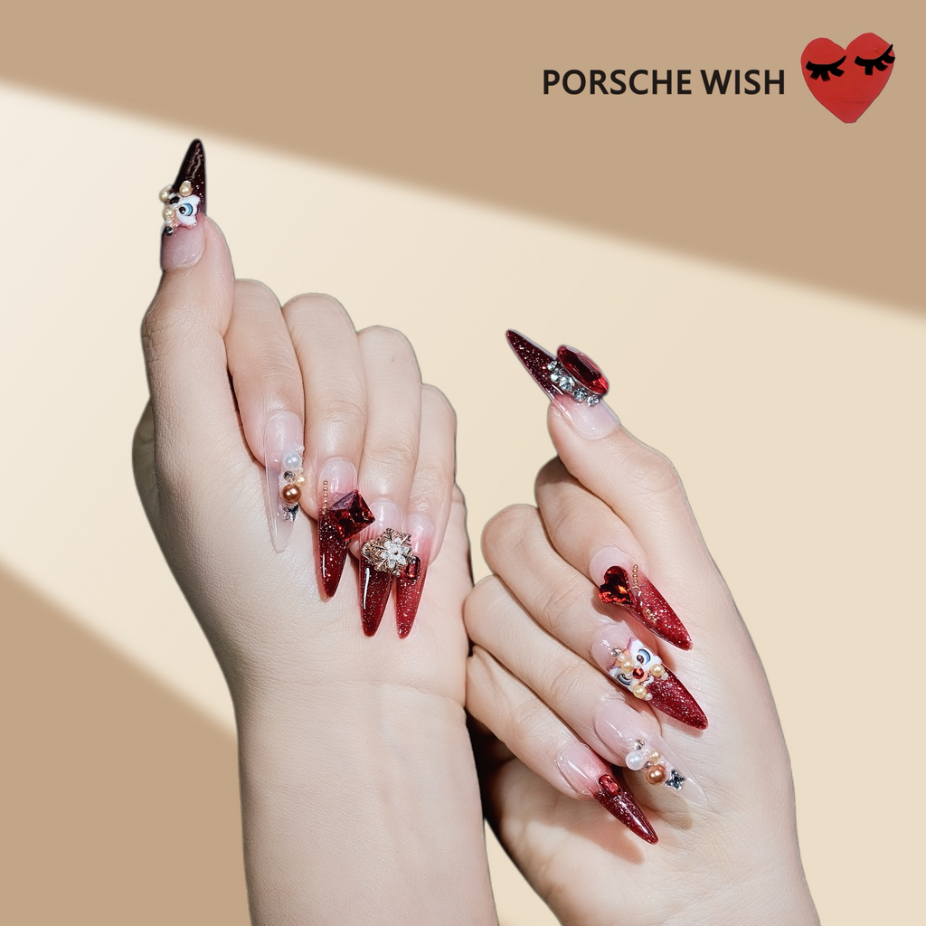 Dragon Fortune: Imperial Lion & Ruby Gem Nails