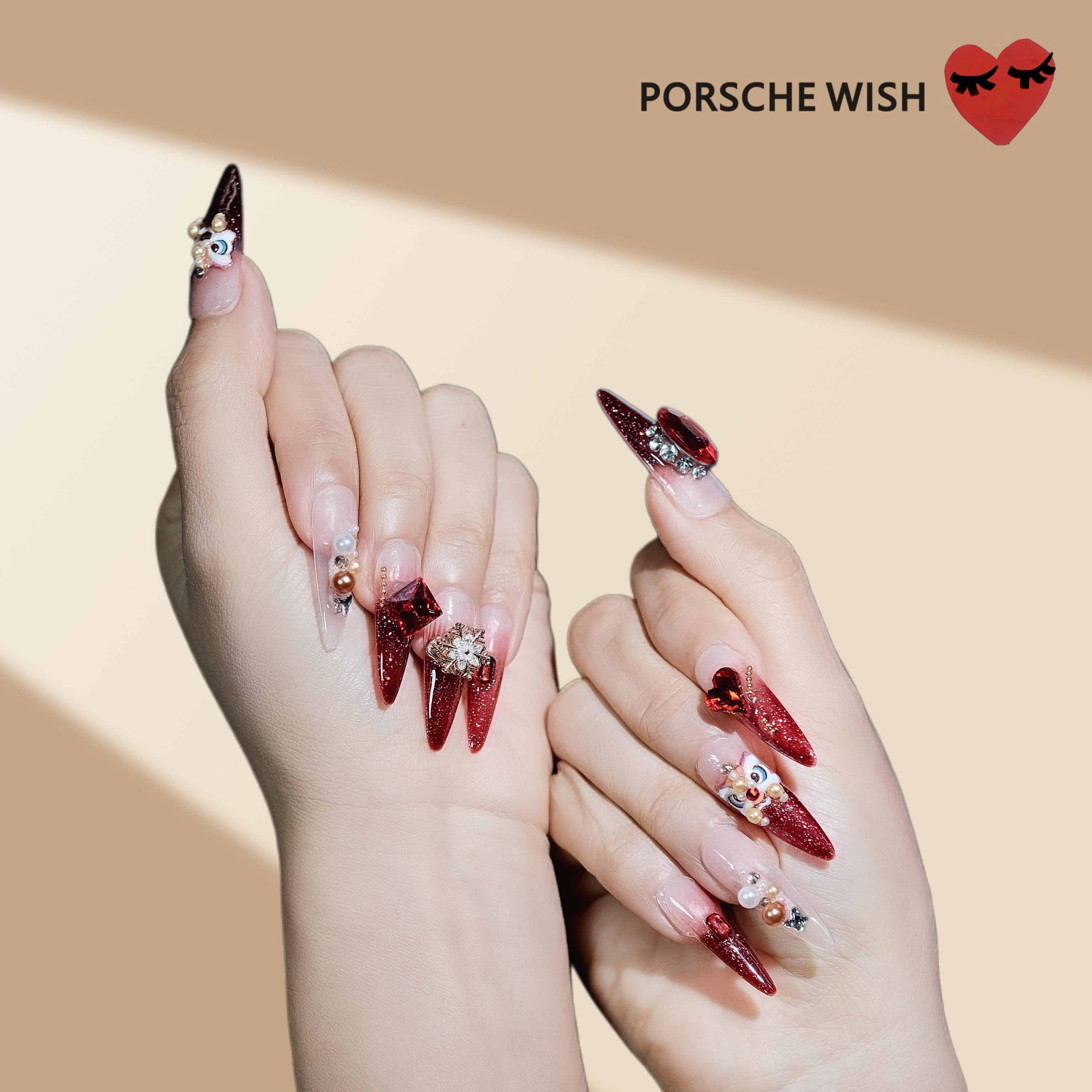 Dragon Fortune: Imperial Lion & Ruby Gem Nails