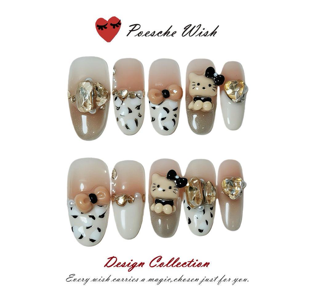 Honey Caramel: Hello Kitty & Dalmatian Gem Nails