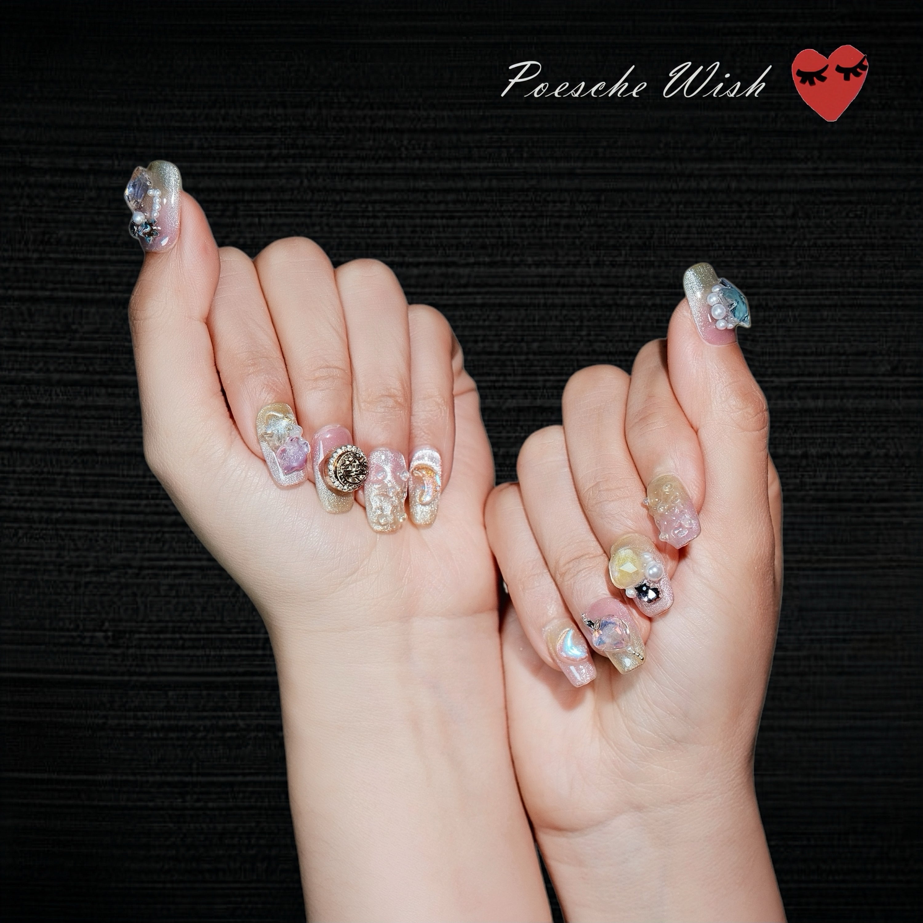Celestial Dream: Aurora Moon & Golden Medallion Nails