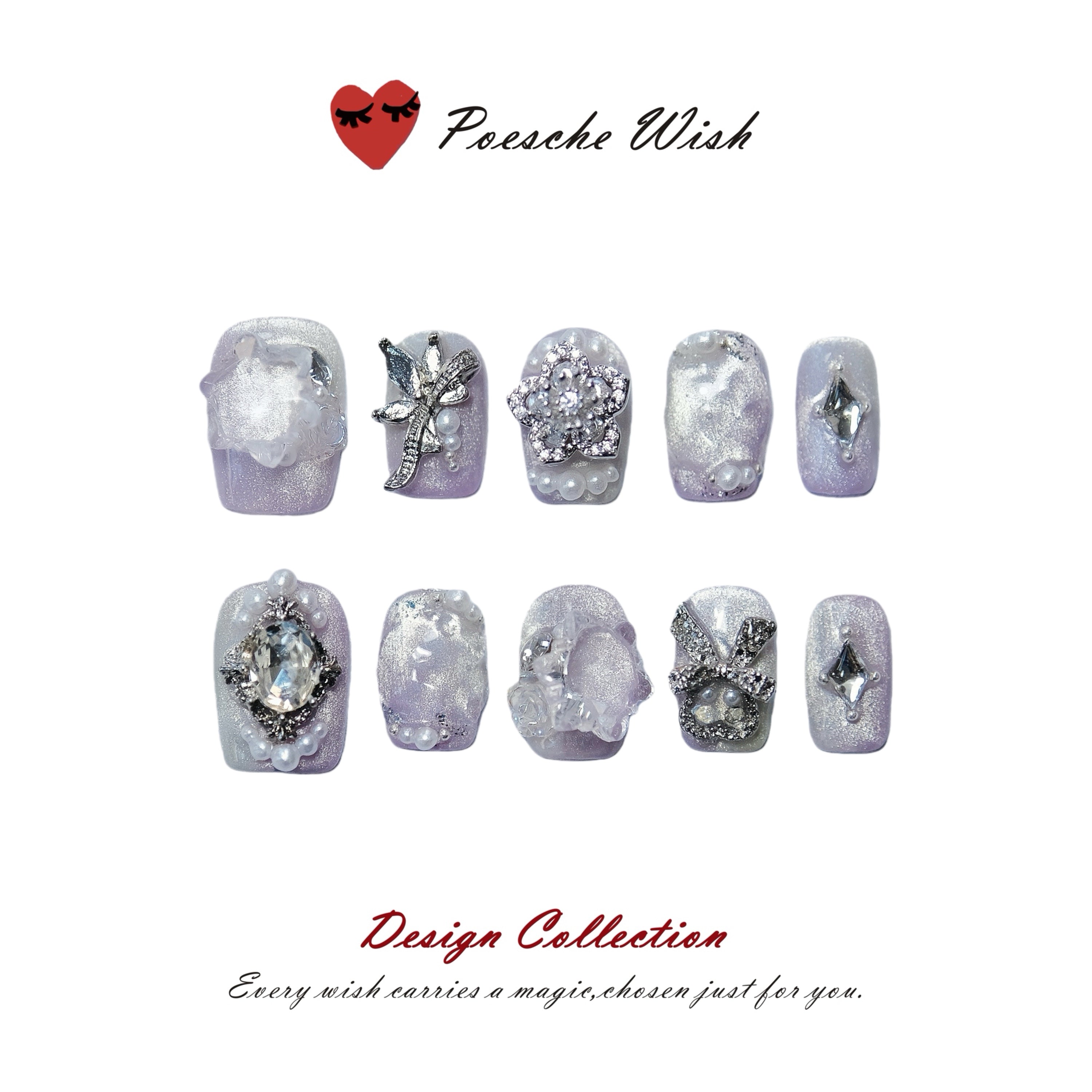 Dark Ethereal: Kuromi & Crystal Heart Gradient Nails