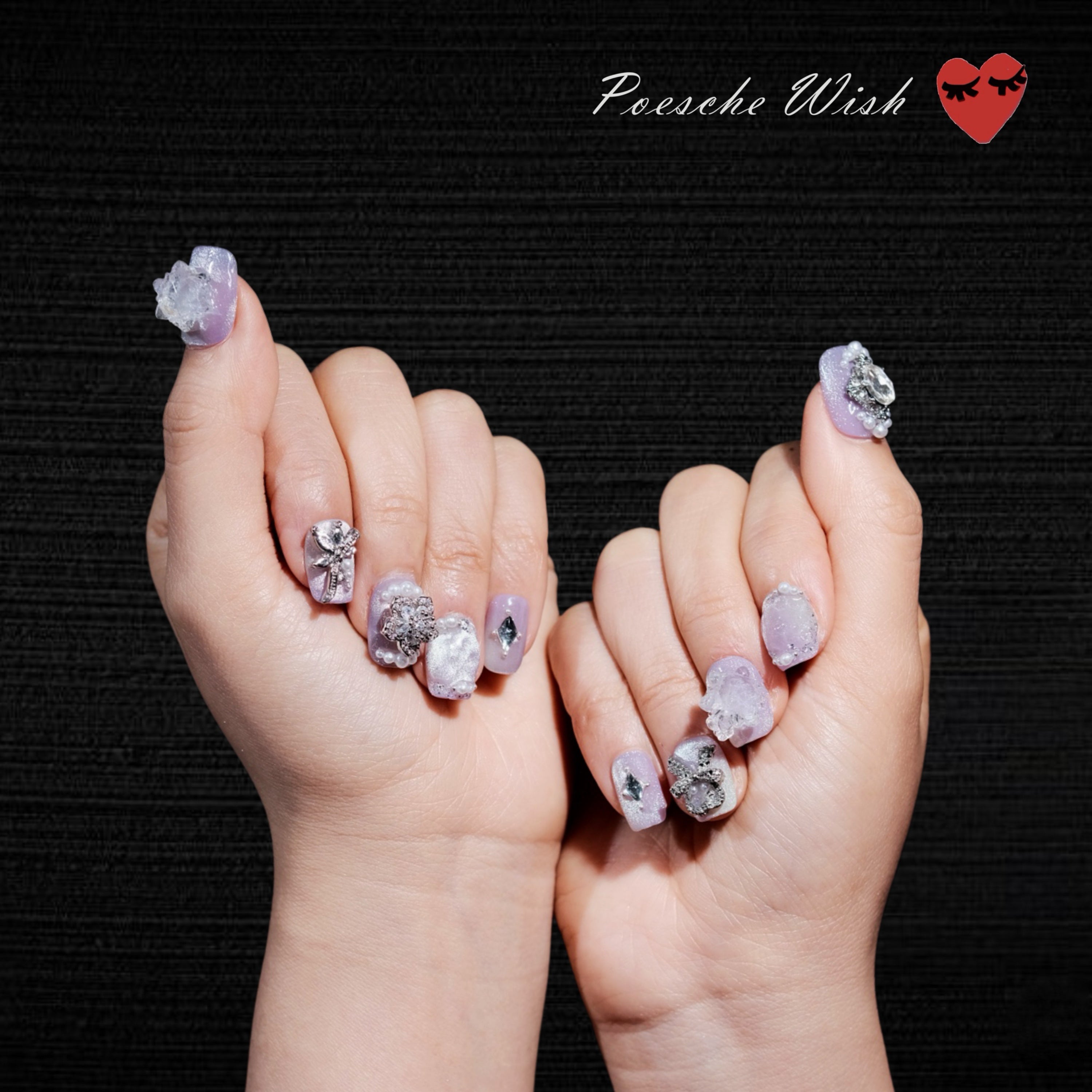 Dark Ethereal: Kuromi & Crystal Heart Gradient Nails
