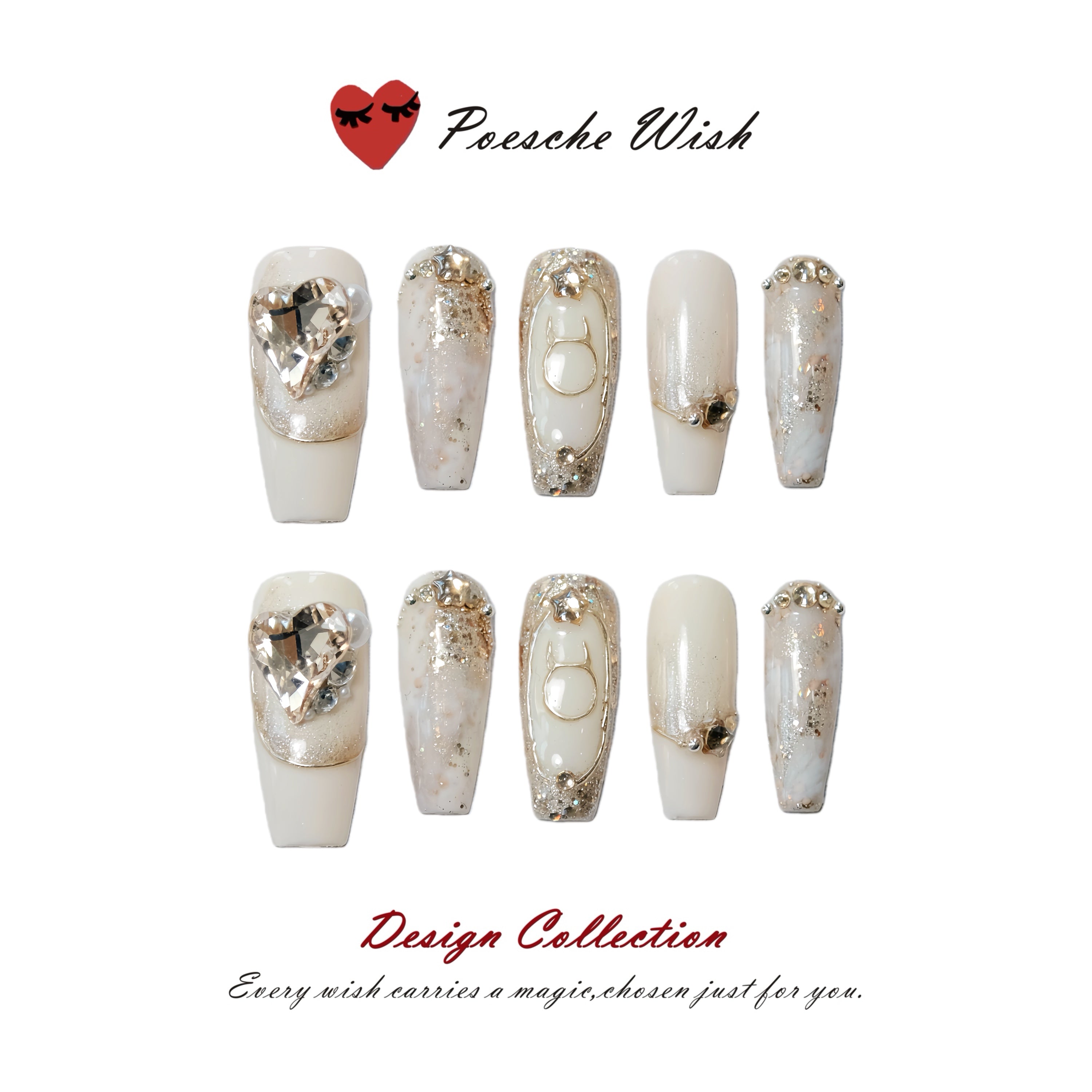 Stellar Luxe: Gilded Heart & Marble Aura Nails