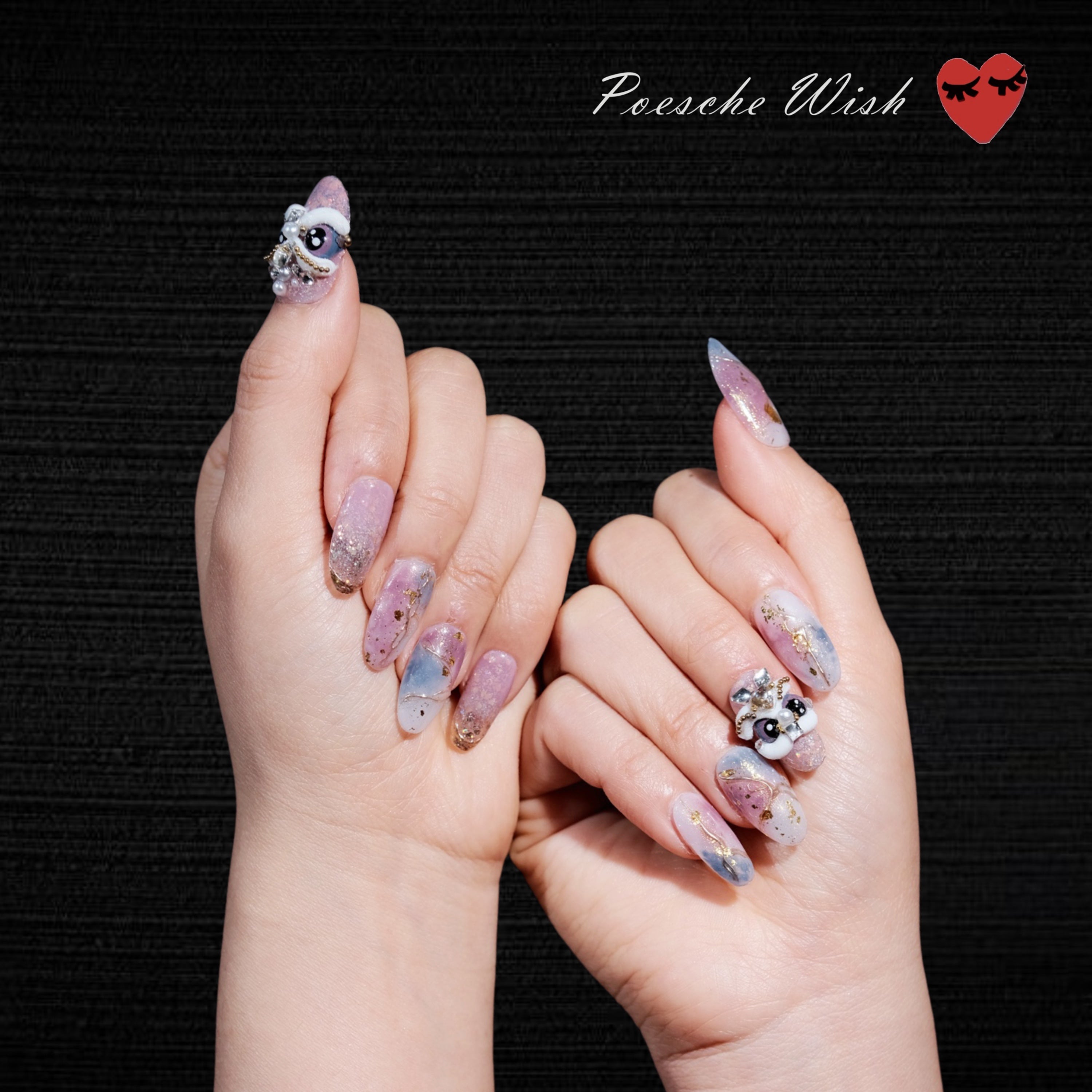 Oriental Bloom: Gilded Lion & Rose Marble Nails