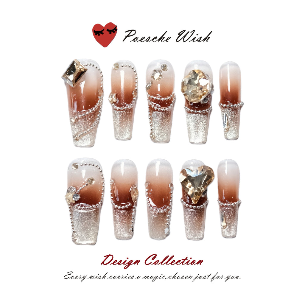 Garnet Glaze: Amber Cat-Eye & Pearl Drape Nails